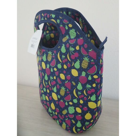 Lily McGee Gourmet Fabric Lunch Tote Bag FRUIT Blue Insulated $52 - Picture 4 of 6